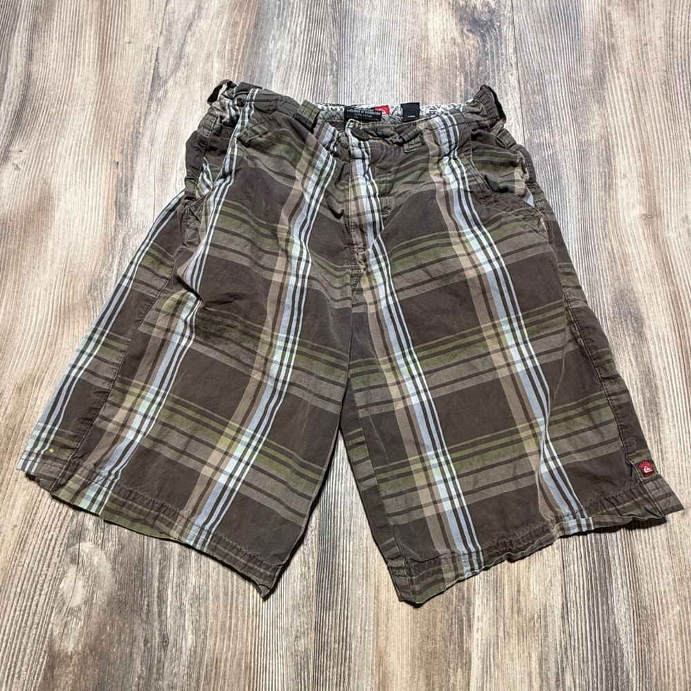 Y2K Quiksilver Plaid Shorts Brown Green Skatecore